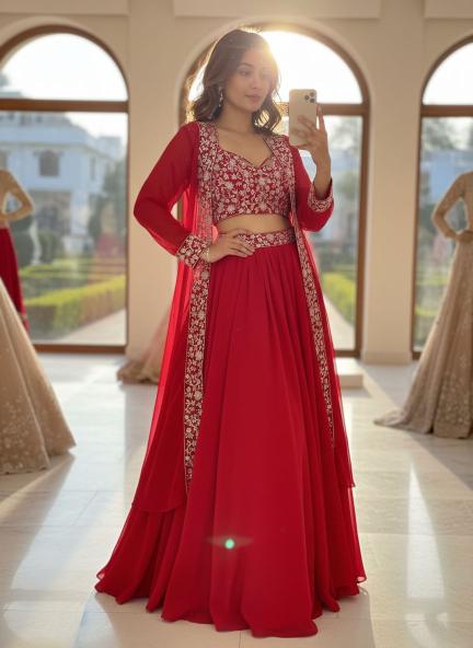 Newly Launched Premium VF 213 GEORGETTE red Wholesale designer lehenga choli in Pune - wholesale export